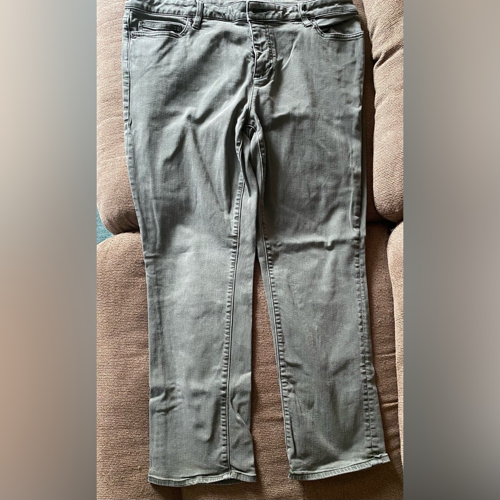Lands End Women Sz 16p Mid Rise Straight Leg Ankle Jeans olive green